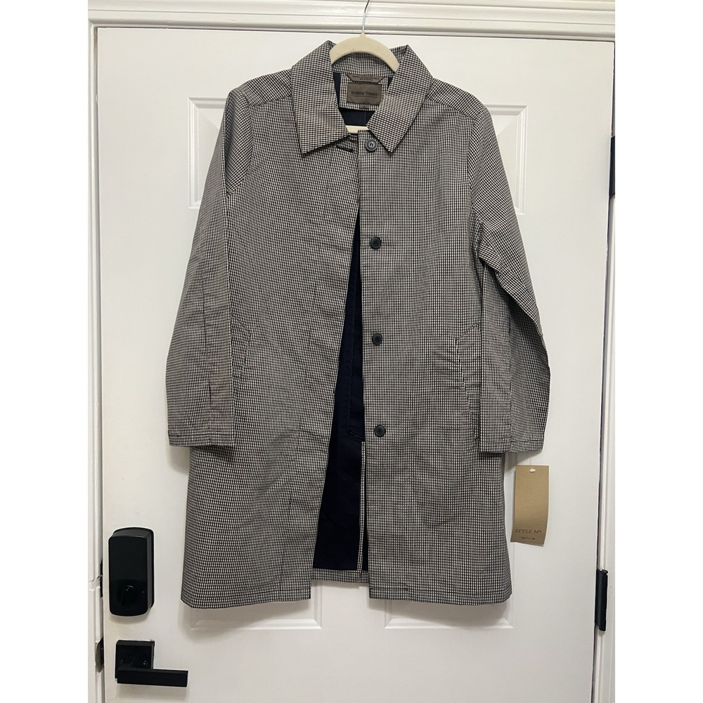 Brandon Thomas Trench Coat Womens M Navy Cotton Check Chore Casual Work Holiday